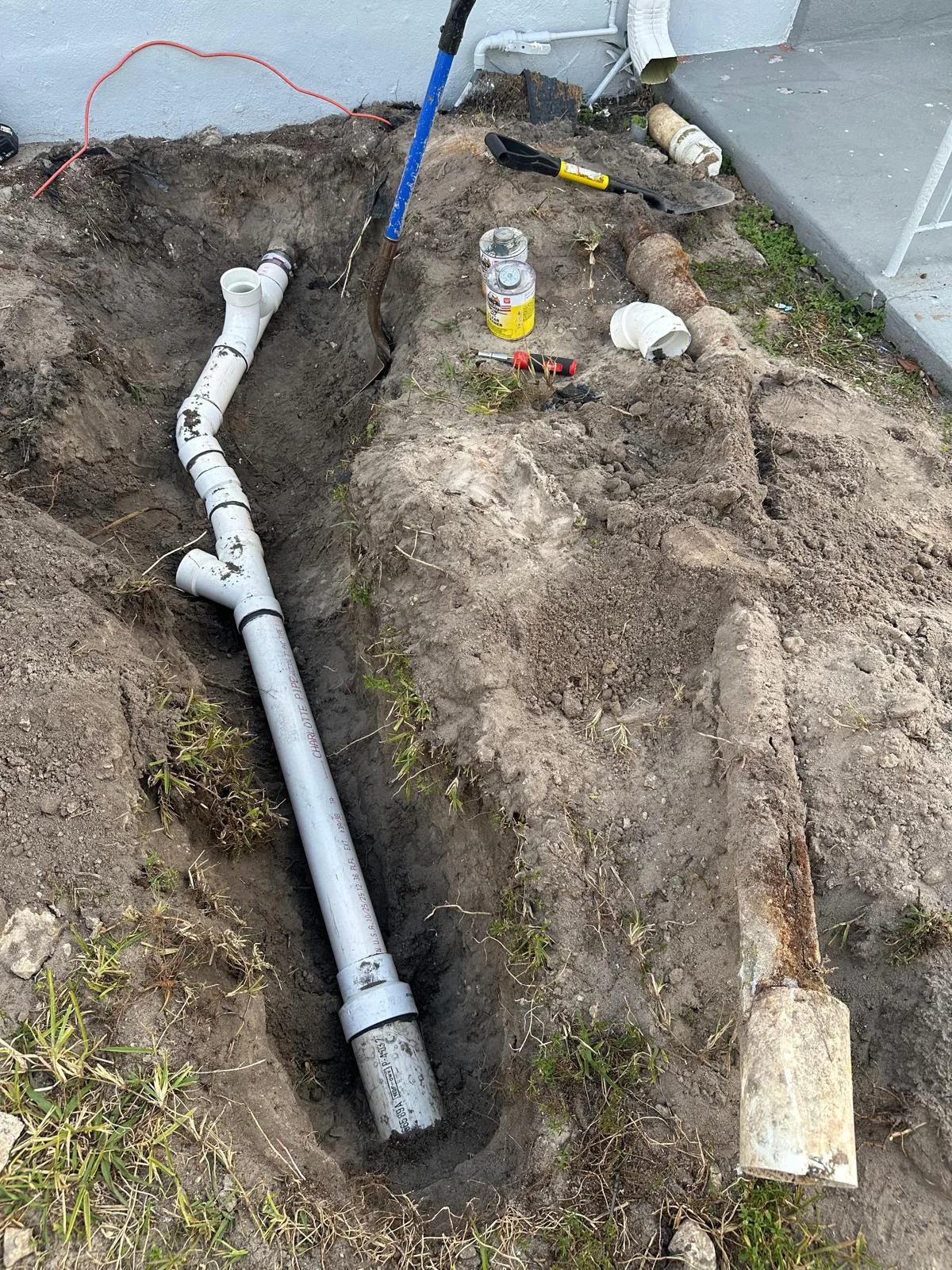 New PVC sewer line with a cleanout in the same trench